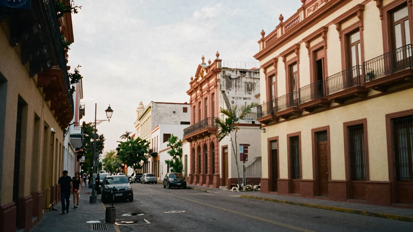 Panoramic view of a historic street in Buenos Aires with unique a